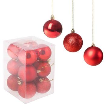Vianočné banky červené mix - 6cm, sada 12ks