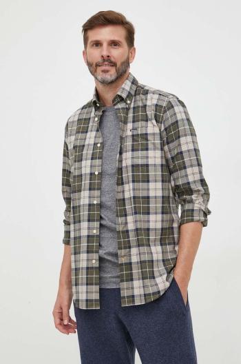 Bavlnená košeľa Barbour pánska, zelená farba, slim, s golierom button-down