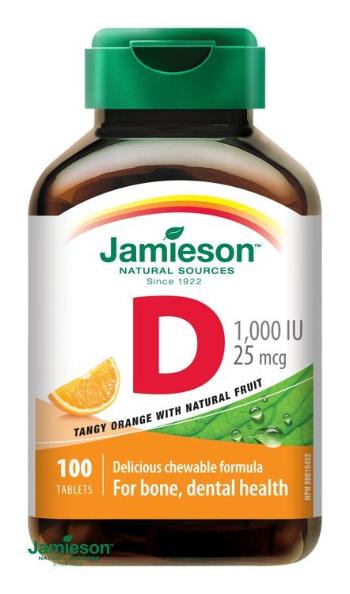 Jamieson Vitamín D3 1000 IU tablety na cmúľanie s príchuťou pomaranča 100 tbl.