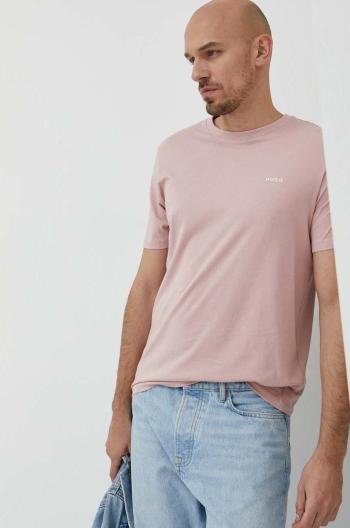 Bavlnené tričko HUGO ružová farba, jednofarebné