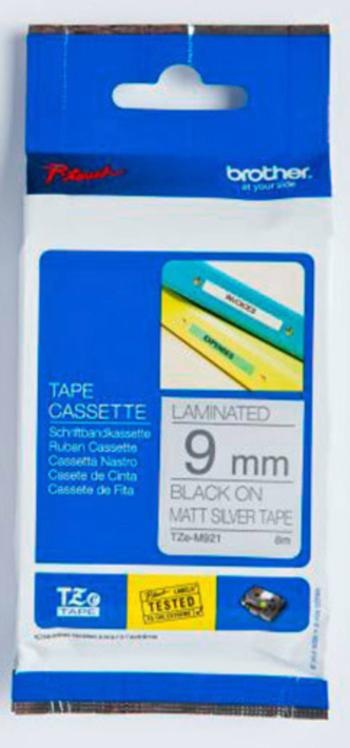 páska do štítkovača  Brother TZe, TZ TZe-M921  Farba pásky: strieborná (matná) Farba písma:čierna 9 mm 8 m