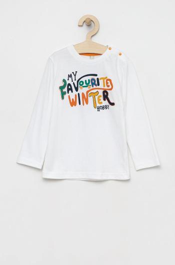 Detské bavlnené tričko s dlhým rukávom Birba&Trybeyond biela farba, s potlačou