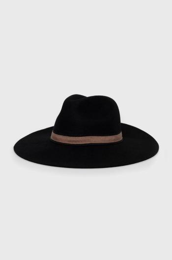 Vlnený klobúk Pieces čierna farba, vlnený