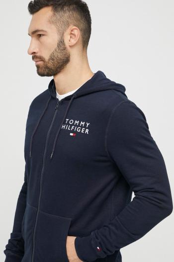 Mikina s kapucňou Tommy Hilfiger tmavomodrá farba, s kapucňou, s potlačou