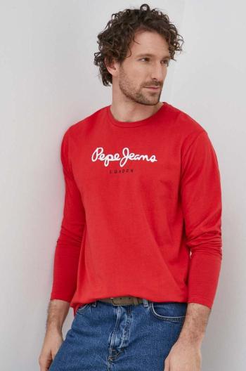 Bavlnené tričko s dlhým rukávom Pepe Jeans Eggo červená farba, s potlačou