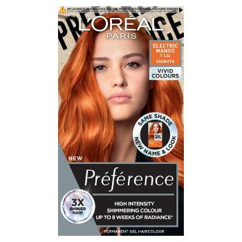 L'Oréal Paris Préférence Vivid Colors permanentná farba na vlasy 7.434 Shibuya - Electric Mango, 60+90+54 ml