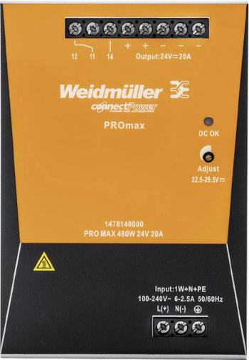 Weidmüller PRO MAX 480W 24V 20A sieťový zdroj na montážnu lištu (DIN lištu)  24 V/DC 20 A 480 W