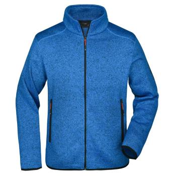James & Nicholson Pánska bunda z pleteného fleecu JN762 - Kráľovsky modrý melír / červená | XXXL