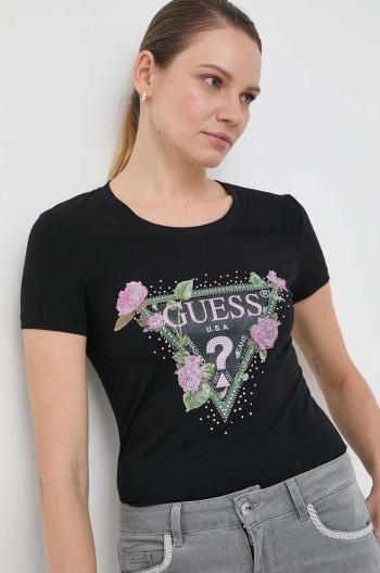 Tričko Guess FLORAL dámsky, čierna farba, W4RI28 J1314