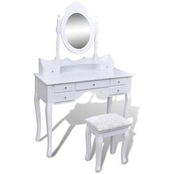 Toaletný stolík so zrkadlom, stoličkou a 7 zásuvkami biely (241002)