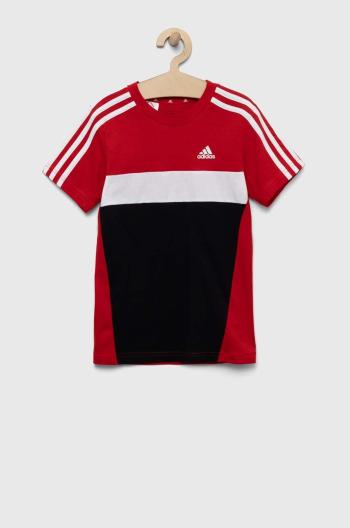 Detské bavlnené tričko adidas červená farba, vzorovaný