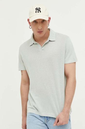 Ľanové polo Abercrombie & Fitch zelená farba, melanžové