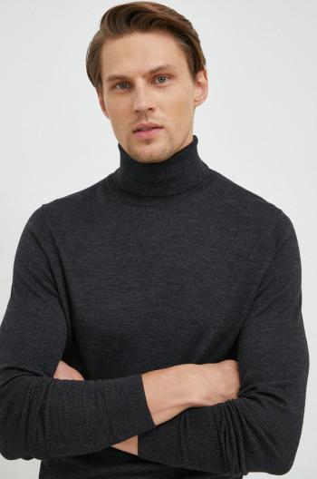 Vlnený sveter Calvin Klein pánsky, čierna farba, tenký, s rolákom