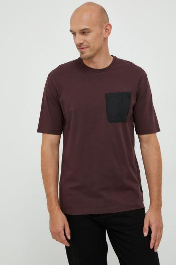 Bavlnené tričko Sisley bordová farba, jednofarebné