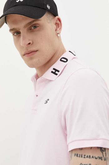 Polo tričko Hollister Co. pánske, ružová farba, s nášivkou