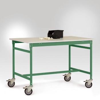 Manuflex LB4053.6011 ESD príručný stolík BASIS pojazdný s gumovou stolovou doskou v zelenej farbe Reseda RAL 6011, š xhx