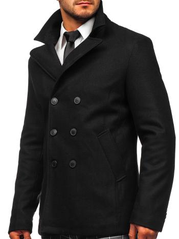 Čierny pánsky zimný dvojradový kabát s vysokým golierom Bolf 8801