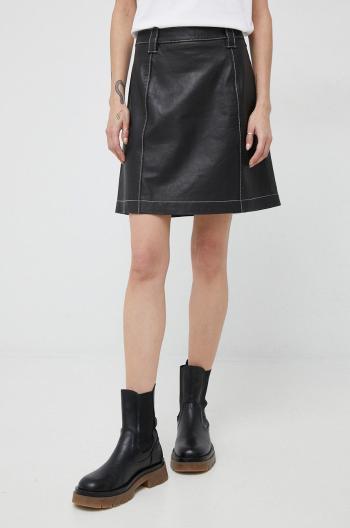 Kožená sukňa PS Paul Smith čierna farba, mini, áčkový strih