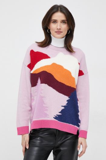 Vlnený sveter United Colors of Benetton dámsky, ružová farba