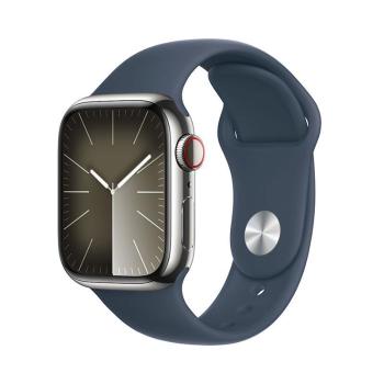 APPLE WATCH SERIES 9 GPS + CELLULAR 41MM SILVER STAINLESS STEEL CASE STORM BLUE SPORTB-S/M,MRJ23QC/A