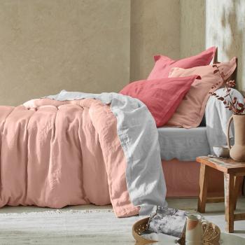 Blancheporte Jednofarebná posteľná bielizeň z ľanu v zapratej úprave ružová obliečka na prikrývku140x200cm