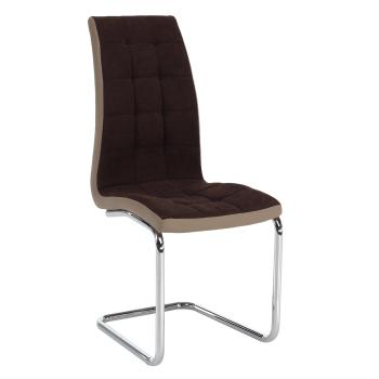 Jedálenská stolička, hnedá látka/ekokoža béžová/chróm, SALOMA NEW RP1, rozbalený tovar