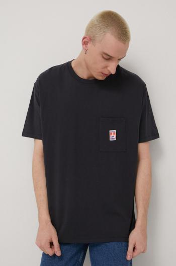 Bavlnené tričko Wrangler čierna farba, jednofarebné
