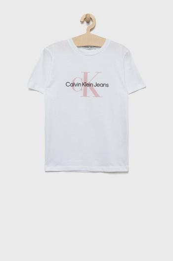 Detské bavlnené tričko Calvin Klein Jeans ružová farba, s potlačou