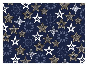 Baliaci papier Vianočný LUX - modrý + zlaté hviezdy - listy 100 x 70 cm - MFP Paper