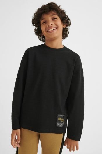 Detská bavlnená košeľa s dlhým rukávom Mayoral čierna farba, s potlačou