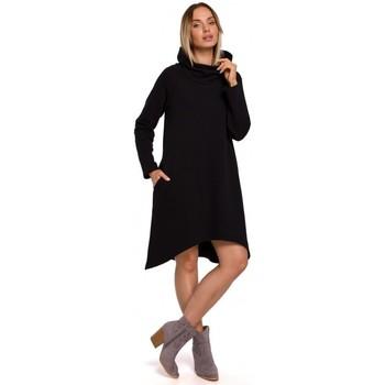 Moe  Šaty M551 Pletené šaty s asymetrickým lemom - čierne  viacfarebny