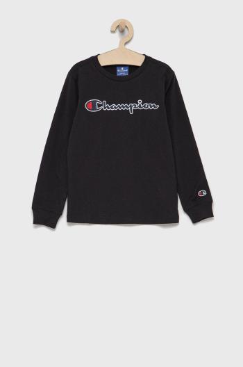 Detská bavlnená košeľa s dlhým rukávom Champion 305771 čierna farba, jednofarebná