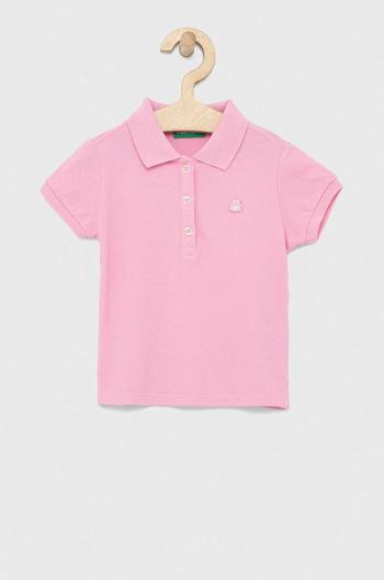 Detské polo tričko United Colors of Benetton ružová farba, s golierom