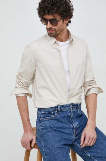 Košeľa Calvin Klein pánska, béžová farba, slim, s klasickým golierom