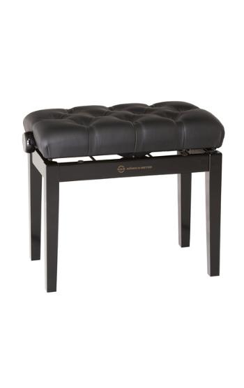 K&M 13981 Piano bench with quilted seat cushion bench black glossy finish, seat