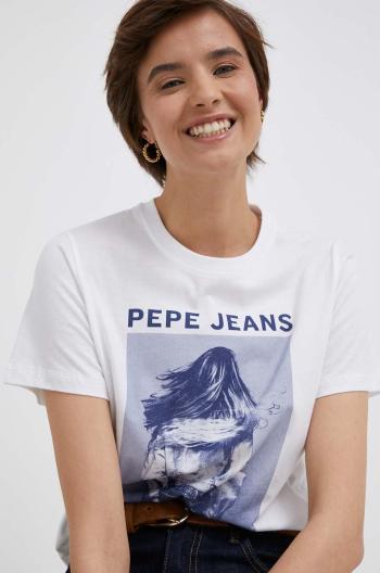 Bavlnené tričko Pepe Jeans biela farba