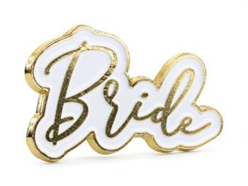 PartyDeco Odznak - Bride bielozlatý