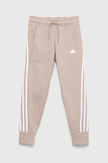 Detské tepláky adidas G FI 3S béžová farba, s nášivkou