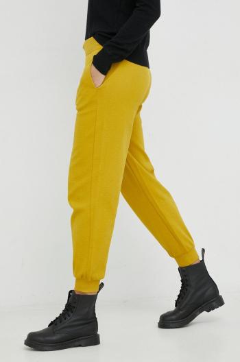 Bavlnené nohavice United Colors of Benetton dámske, žltá farba, vysoký pás
