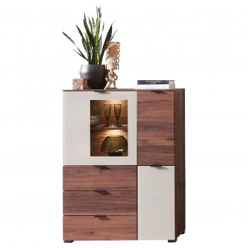 Sconto Komoda ZENO orech amber/satinované sklo farba čadič, šírka 90 cm