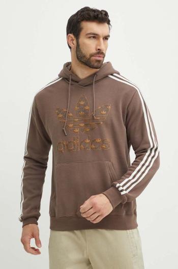 Bavlnená mikina adidas Originals pánska, béžová farba, s kapucňou, s potlačou, IS0259