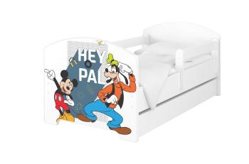 Detská posteľ so zábranou - Mickey a Goofy - biela Oskar Bed and Googy 140x70 cm posteľ + úložný priestor