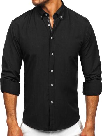 Čierna pánska košeľa s dlhými rukávmi Bolf 20716