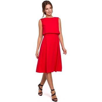 Makover  Šaty K005 Priliehavé šaty s odhaleným chrbtom - červené  viacfarebny