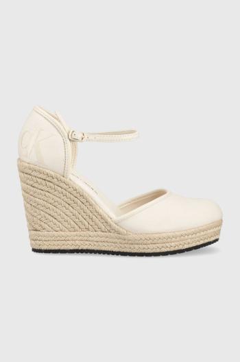 Espadrilky Calvin Klein Jeans WEDGE SANDAL CLOSE TOE ESS dámske, béžová farba, na kline, YW0YW01194