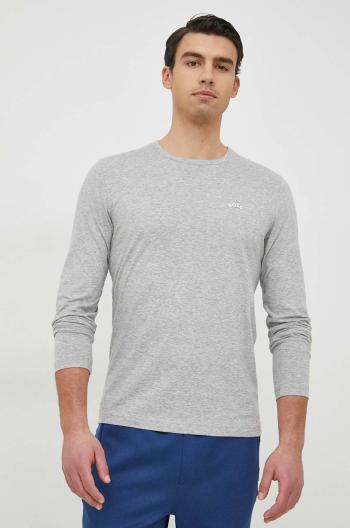 Bavlnené tričko s dlhým rukávom BOSS boss athleisure šedá farba, melanžové
