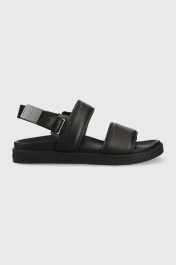 Kožené sandále Calvin Klein BACK STRAP SANDAL LTH pánske, čierna farba, HM0HM00946