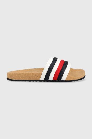 Šľapky Tommy Hilfiger CORPORATE CORK POOL SLIDE pánske, biela farba, FM0FM04466