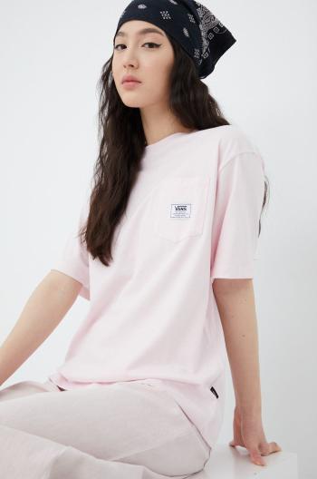Bavlnené tričko Vans ružová farba,