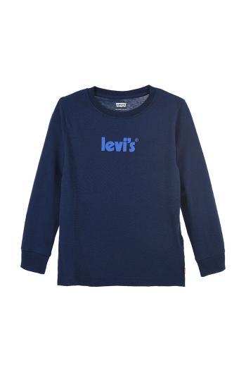 Detská bavlnená košeľa s dlhým rukávom Levi's tmavomodrá farba, s potlačou
